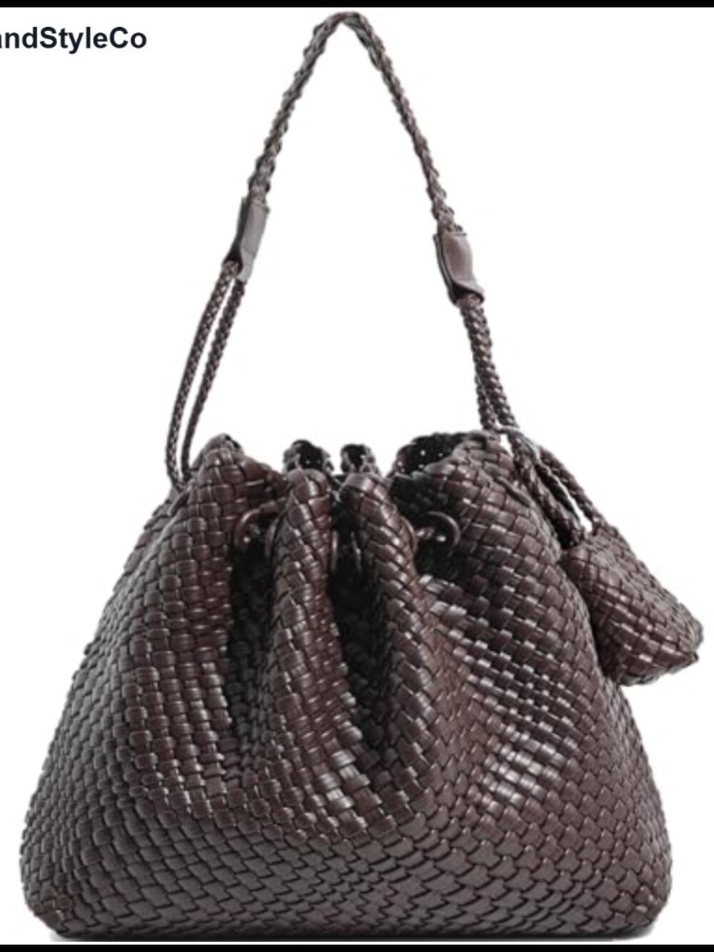 Handwoven Vegan Leather Hobo Shoulder Bag Ruched Tote Purse